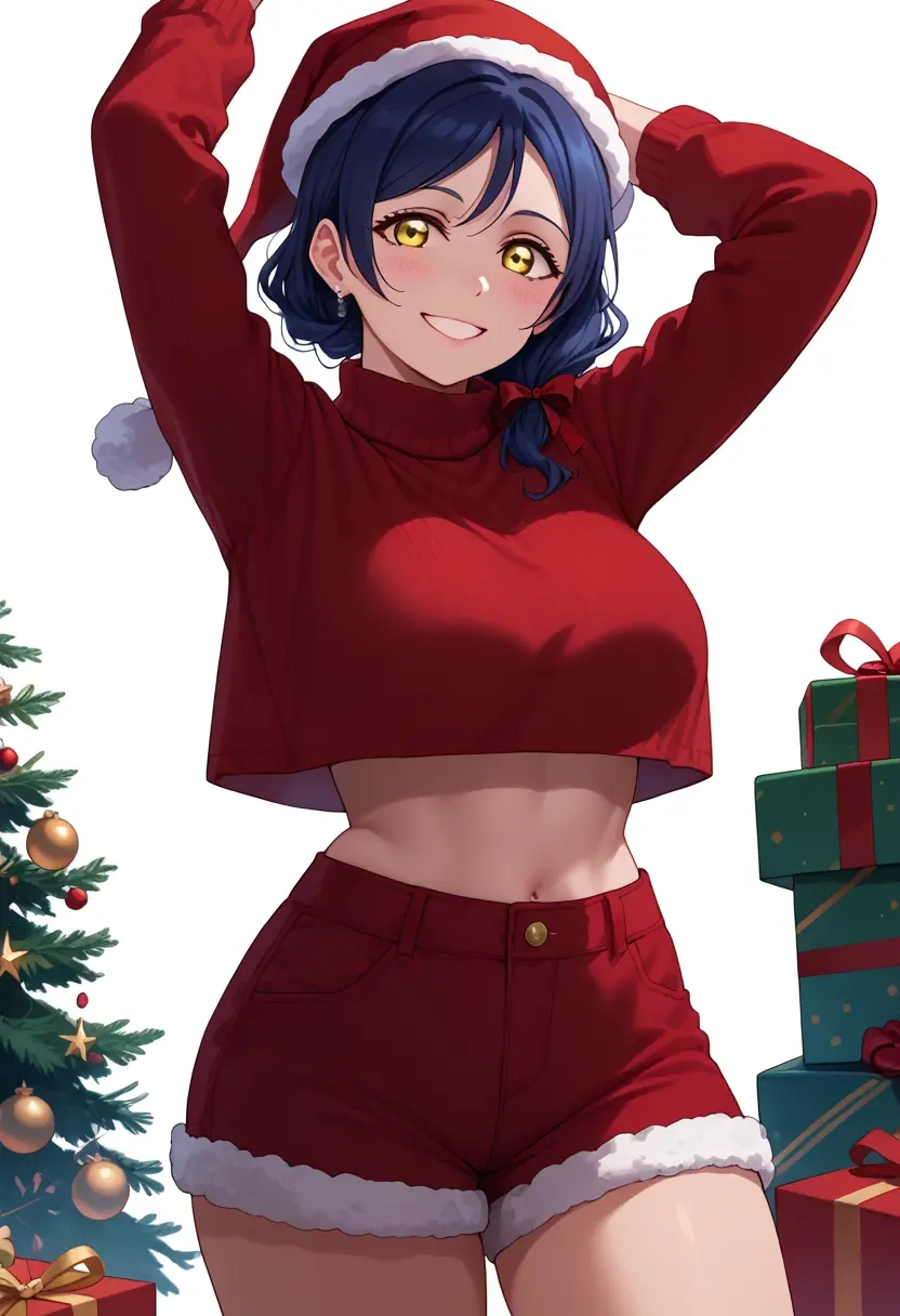 love_live,uehara_ayumu,Christmas,red velvet shorts,turtleneck sweater  - 