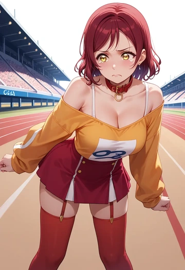 love_live,uehara_ayumu,collar,oversized,Thigh garters  - AI generated anime art