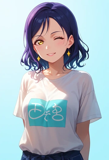 love_live,uehara_ayumu,tie-dye shirt,dolphin shorts  - AI generated anime art