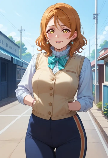 love_live,uehara_ayumu,vest,quilted,jogger pants  - AI generated anime art