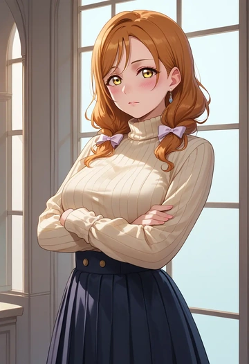 love_live,uehara_ayumu,skirt,pleated,turtleneck sweater  - AI generated anime art