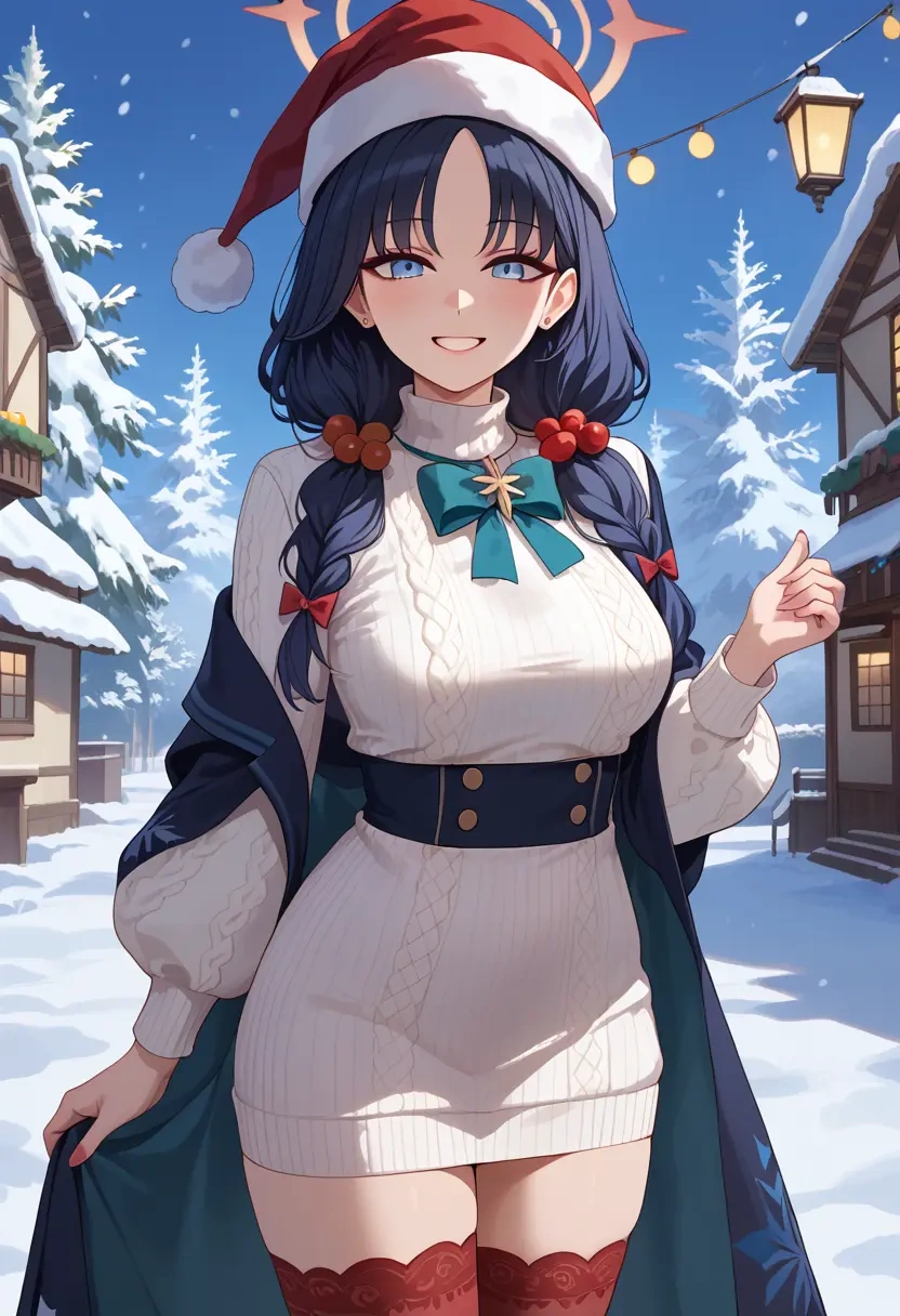 blue_archive,ui_(blue_archive),Christmas,sweater dress,stockings  - 