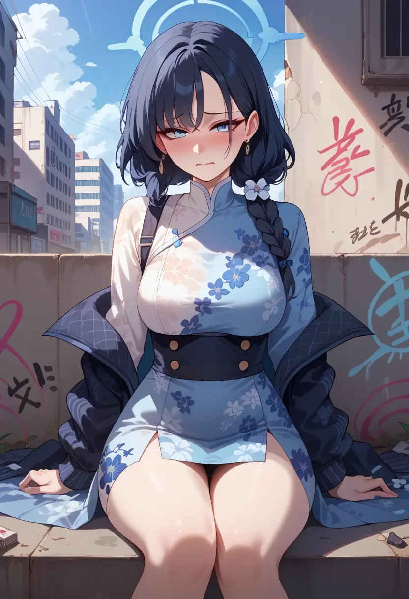 blue_archive,ui_(blue_archive),floral graffiti blouse,dolphin shorts  - 