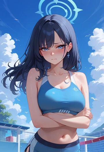 blue_archive,ui_(blue_archive),sports crop,high-waisted shorts  - AI generated anime art