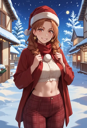 toaru_majutsu_no_index,uiharu_kazari,Christmas,plaid trousers  - AI generated anime art