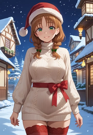 gochuumon_wa_usagi_desu_ka,ujimatsu_chiya,Christmas,sweater dress,stockings  - AI generated anime art