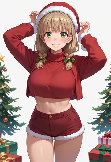 gochuumon_wa_usagi_desu_ka,ujimatsu_chiya,Christmas,red velvet shorts,turtleneck sweater  - AI generated anime art