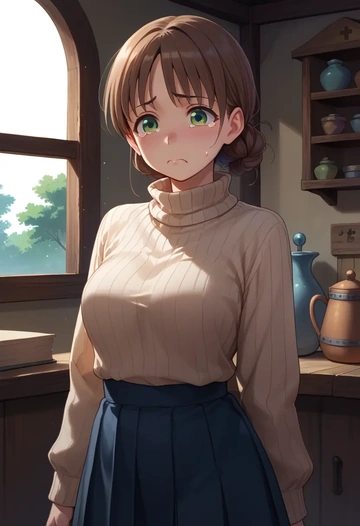 gochuumon_wa_usagi_desu_ka,ujimatsu_chiya,skirt,pleated,turtleneck sweater  - AI generated anime art