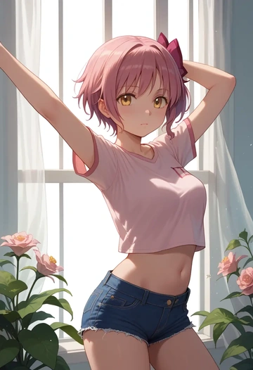 mahou_shoujo_madoka_magica,ultimate_madoka,denim shorts  - AI generated anime art