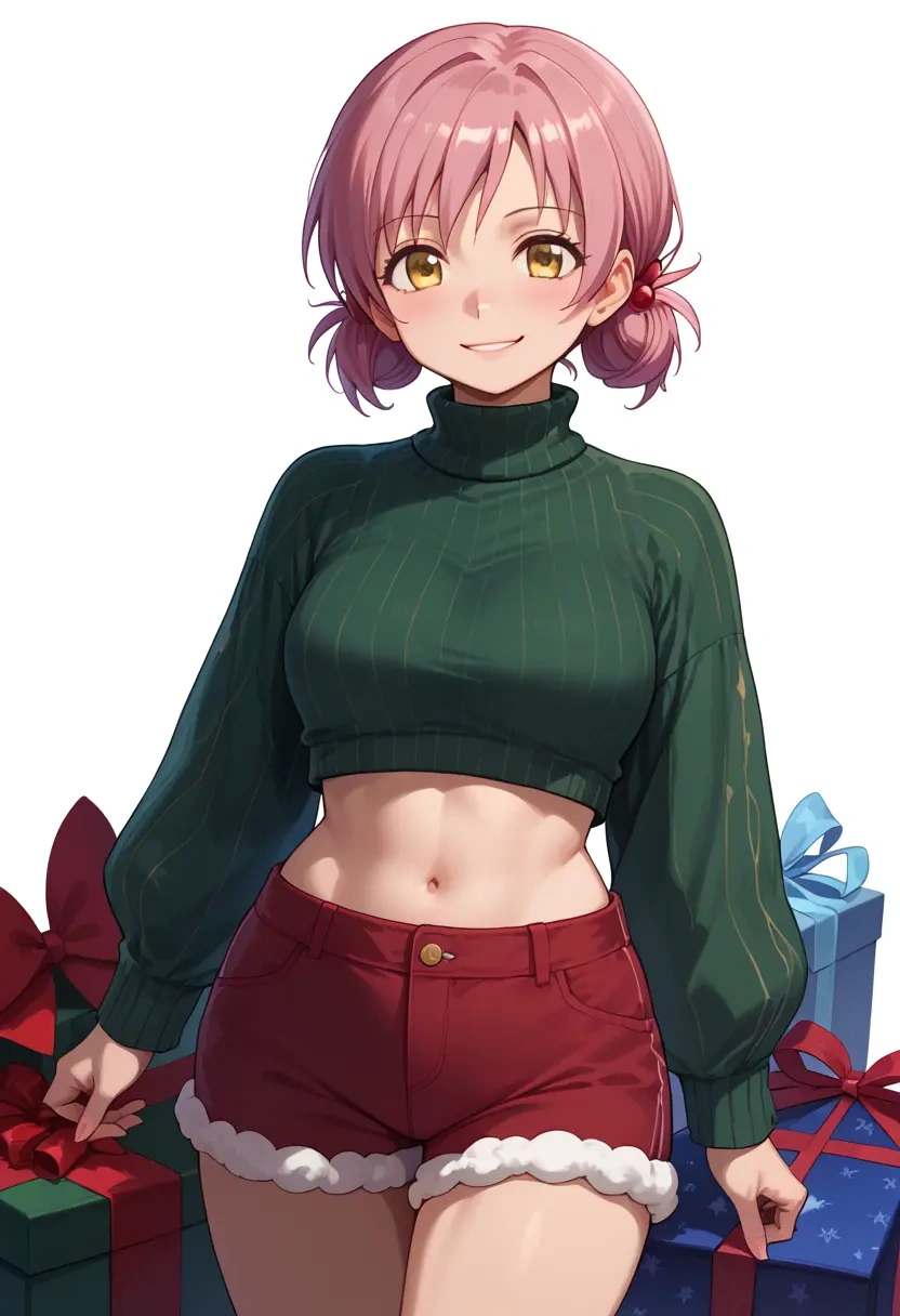 mahou_shoujo_madoka_magica,ultimate_madoka,Christmas,red velvet shorts,turtleneck sweater  - 