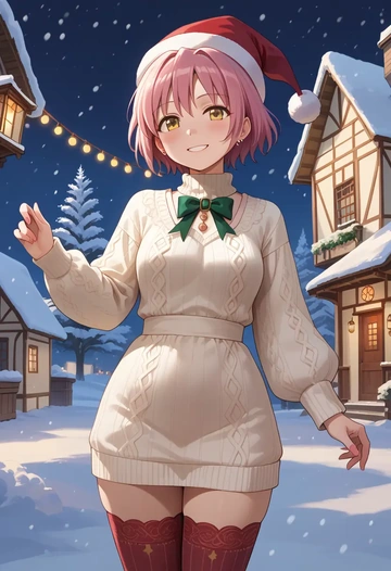 mahou_shoujo_madoka_magica,ultimate_madoka,Christmas,sweater dress,stockings  - AI generated anime art