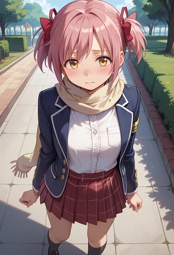 mahou_shoujo_madoka_magica,ultimate_madoka,winter,student uniform,plaid skirt  - AI generated anime art