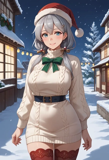 kantai_collection,umikaze_(kancolle),Christmas,sweater dress,stockings  - AI generated anime art