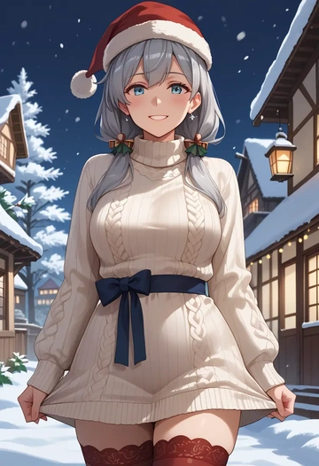 kantai_collection,umikaze_(kancolle),Christmas,sweater dress,stockings  - AI generated anime art