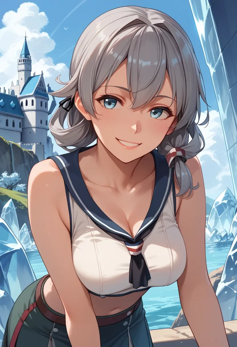 kantai_collection,umikaze_(kancolle),crop top,athletic shorts  - 