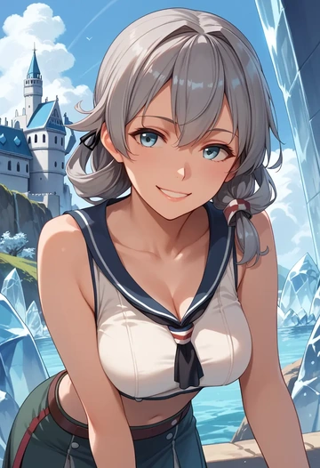 kantai_collection,umikaze_(kancolle),crop top,athletic shorts  - AI generated anime art