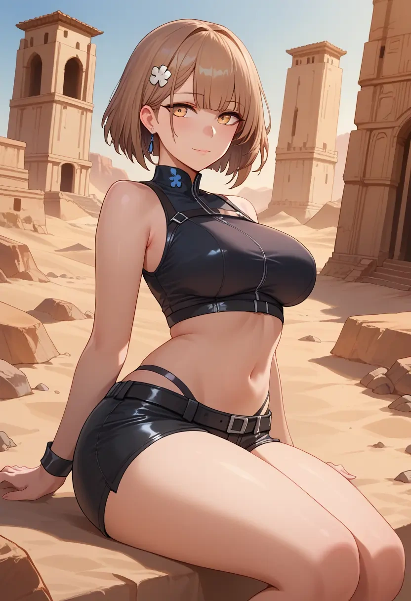 girls_frontline,ump45_(girls_frontline),leather,shorts,crop top  - 