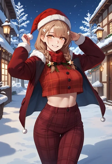 girls_frontline,ump9_(girls_frontline),Christmas,plaid trousers  - AI generated anime art