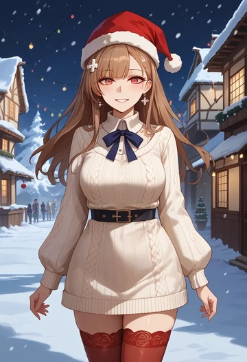 girls_frontline,ump9_(girls_frontline),Christmas,sweater dress,stockings  - AI generated anime art