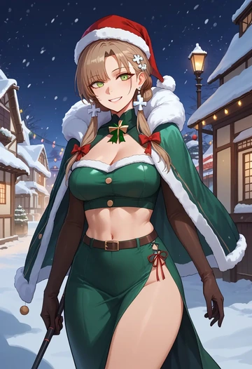 girls_frontline,ump9_(girls_frontline),Christmas,dress  - AI generated anime art