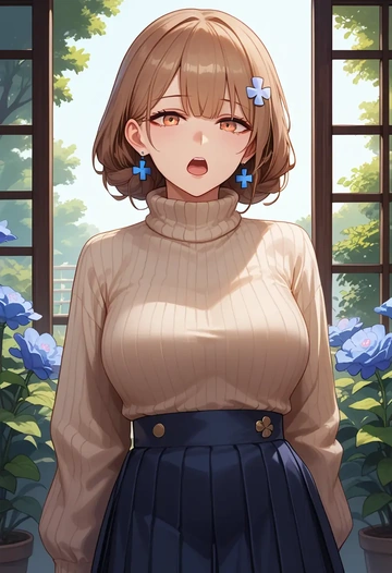 girls_frontline,ump9_(girls_frontline),skirt,pleated,turtleneck sweater  - AI generated anime art