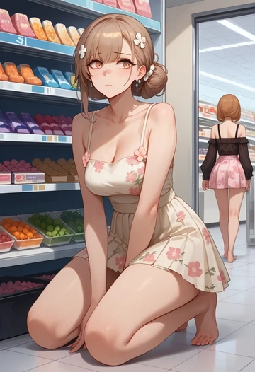 girls_frontline,ump9_(girls_frontline),silk slip dress,floral prints  - AI generated anime art