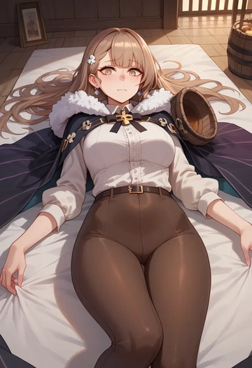 girls_frontline,ump9_(girls_frontline),cape,hooded,leather pants  - AI generated anime art