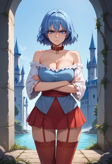 touhou,unzan,collar,oversized,Thigh garters  - AI generated anime art