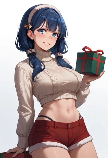 kantai_collection,urakaze_(kancolle),Christmas,red velvet shorts,turtleneck sweater  - AI generated anime art