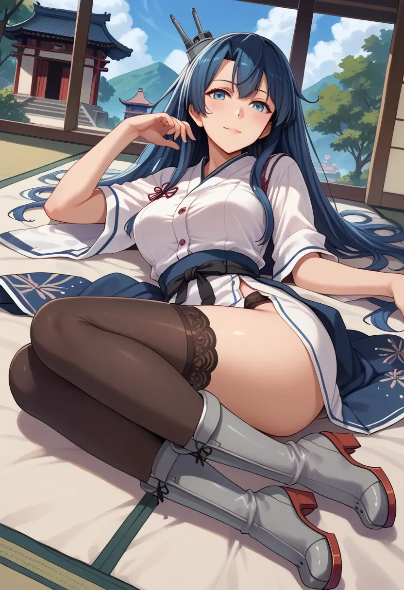 kantai_collection,urakaze_(kancolle),shirt dress,belted,stockings  - 