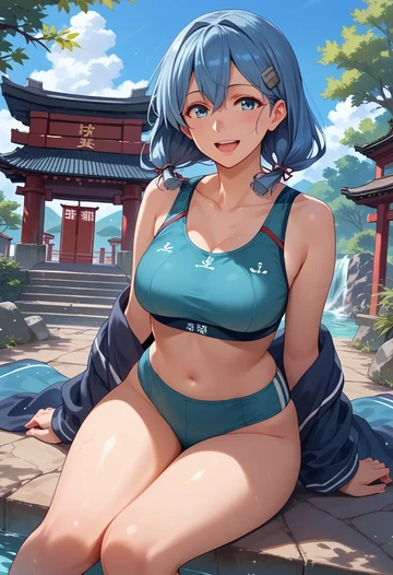 kantai_collection,urakaze_(kancolle),sports bra,wide-leg joggers  - AI generated anime art