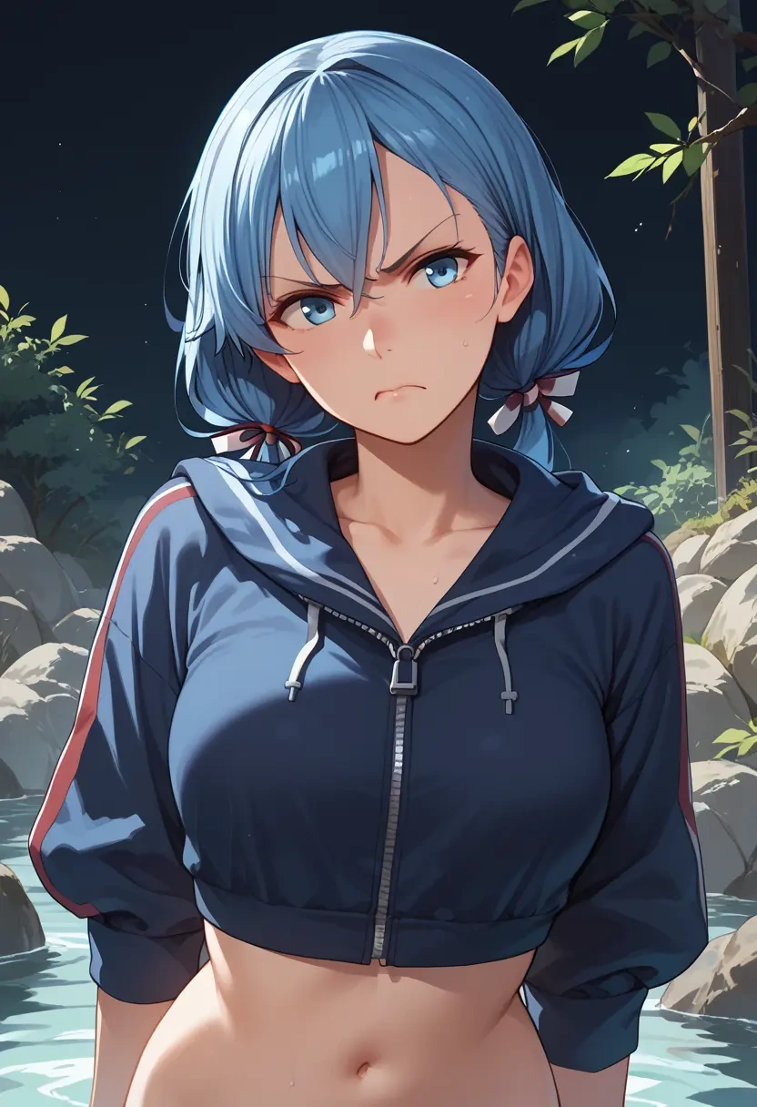 kantai_collection,urakaze_(kancolle),crop hoodie,shorts  - 