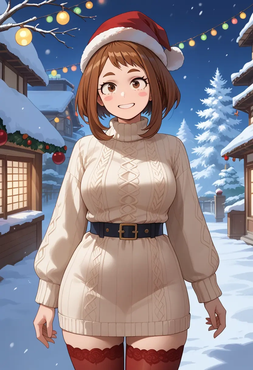 boku_no_hero_academia,uraraka_ochako,Christmas,sweater dress,stockings  - 