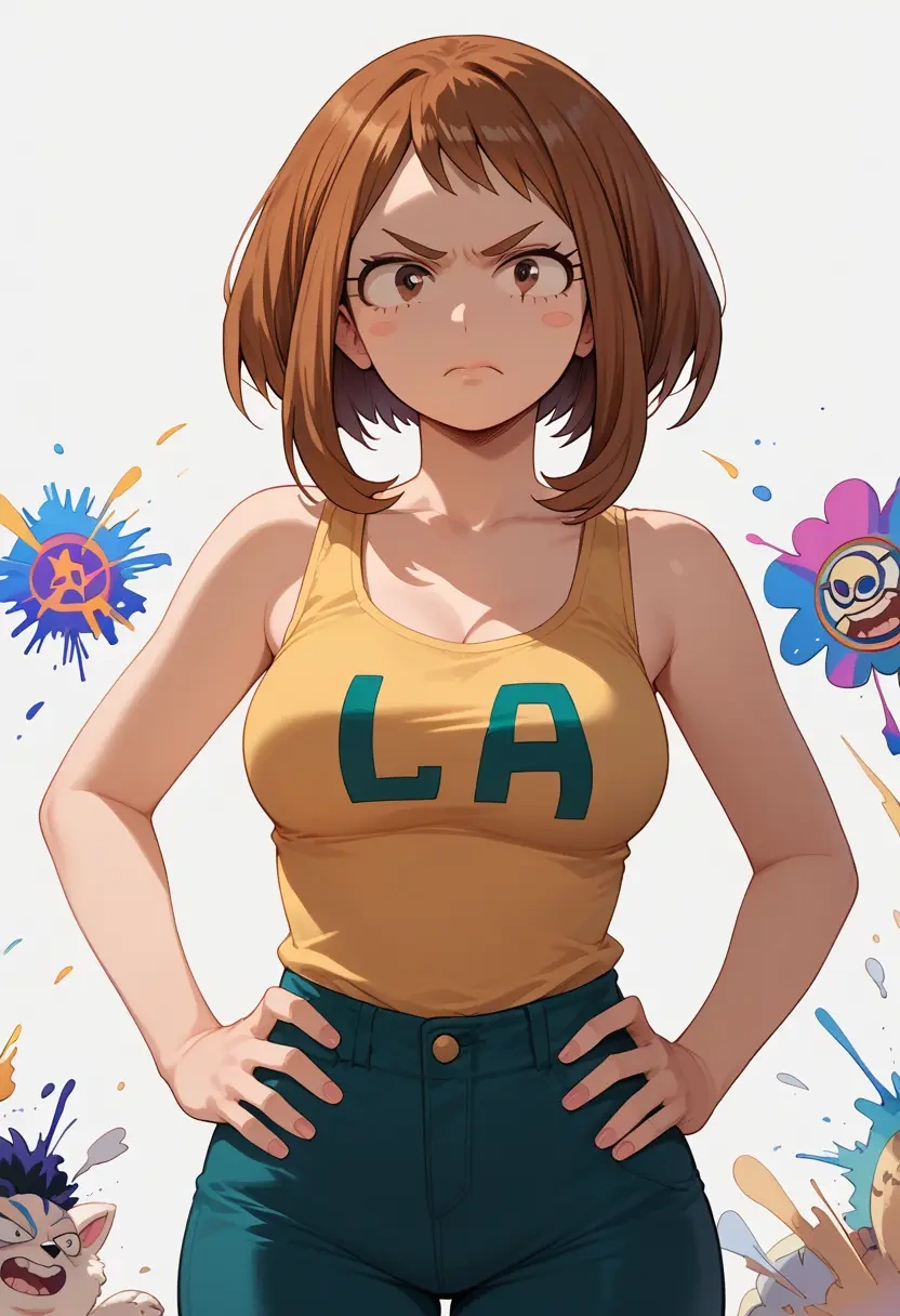 boku_no_hero_academia,uraraka_ochako,abstract graffiti tank,dolphin shorts  - 