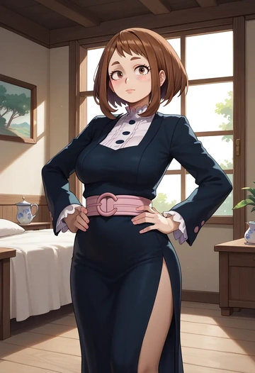 boku_no_hero_academia,uraraka_ochako,gothic priestess gown,high slit,embroidered veil  - AI generated anime art