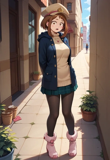 boku_no_hero_academia,uraraka_ochako,winter,student uniform,hooded coat  - AI generated anime art