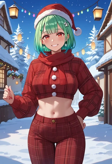 hololive,uruha_rushia_(1st_costume),Christmas,plaid trousers  - AI generated anime art