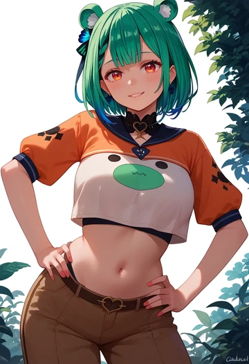 hololive,uruha_rushia_(1st_costume),crop top,athletic shorts  - AI generated anime art