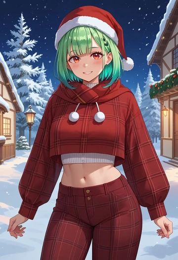 hololive,uruha_rushia,Christmas,plaid trousers  - AI generated anime art