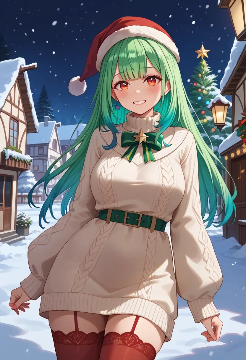 hololive,uruha_rushia,Christmas,sweater dress,stockings  - 