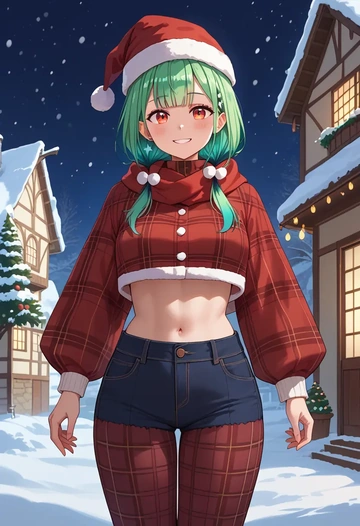 hololive,uruha_rushia,Christmas,plaid trousers  - AI generated anime art