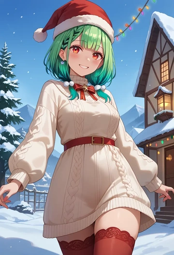 hololive,uruha_rushia,Christmas,sweater dress,stockings  - AI generated anime art