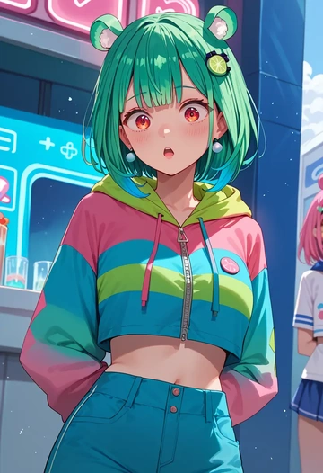 hololive,uruha_rushia,crop hoodie,shorts  - AI generated anime art