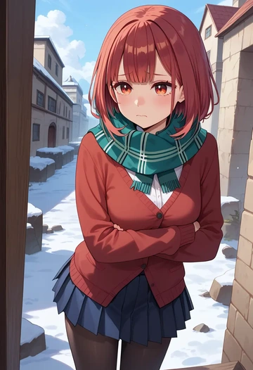 hololive,uruha_rushia,winter,student uniform,cardigan  - AI generated anime art