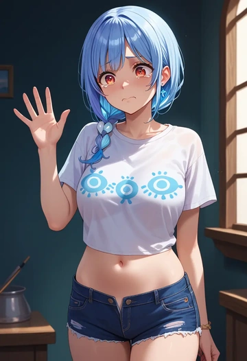 hololive,usada_pekora_(1st_costume),denim shorts  - AI generated anime art