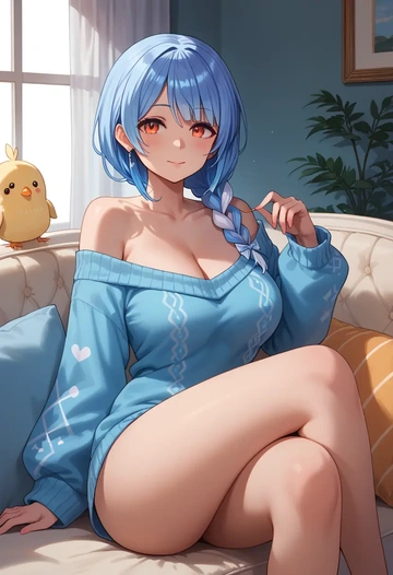 hololive,usada_pekora_(1st_costume),off-shoulder,sweater  - AI generated anime art