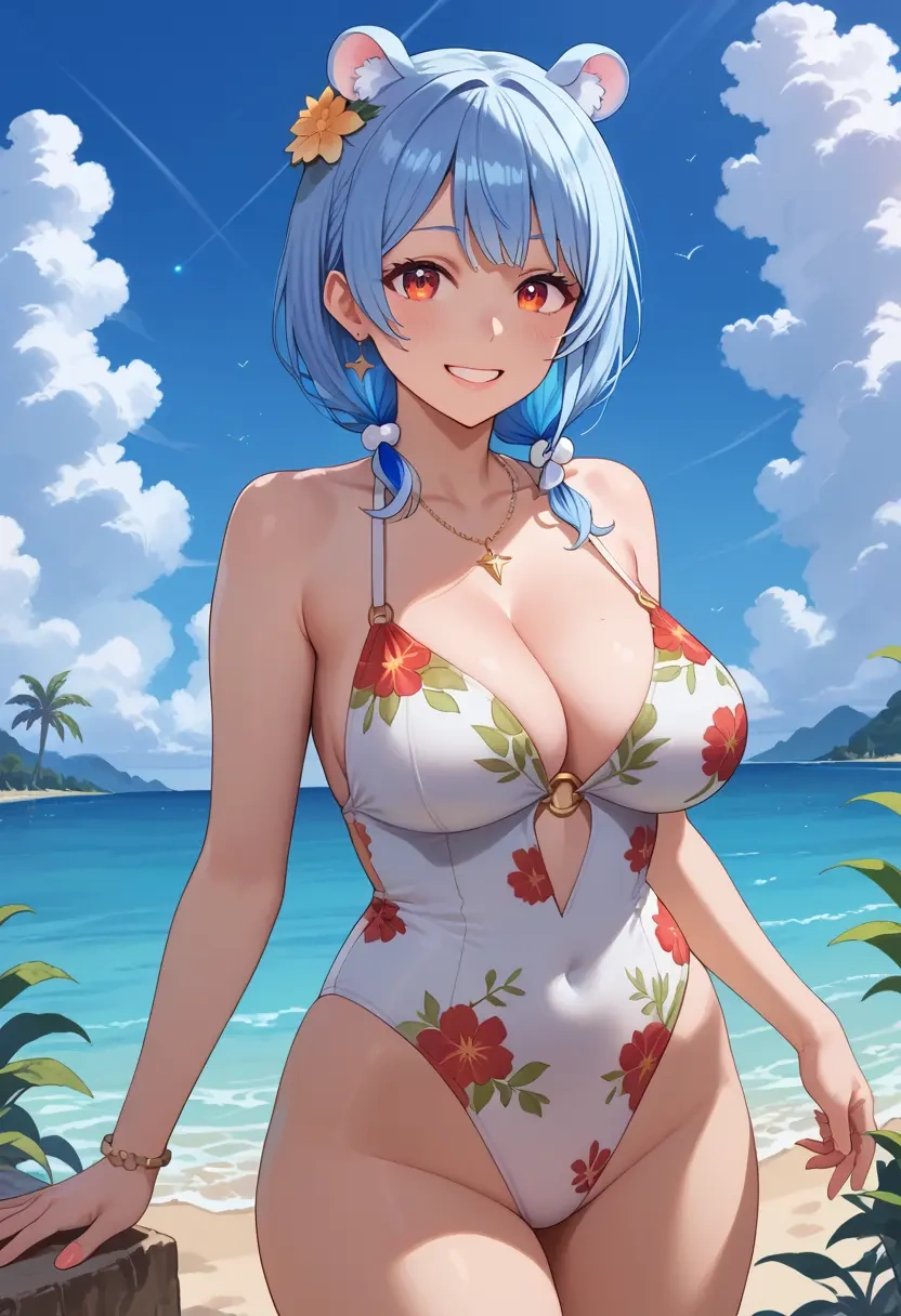 hololive,usada_pekora_(1st_costume),swimsuit,floral print  - 