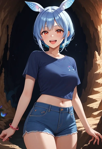 hololive,usada_pekora_(1st_costume),denim shorts  - AI generated anime art