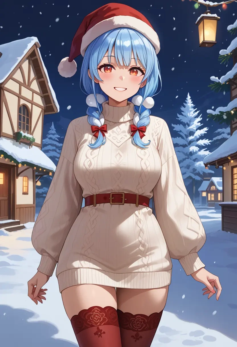 hololive,usada_pekora_(1st_costume),Christmas,sweater dress,stockings  - 