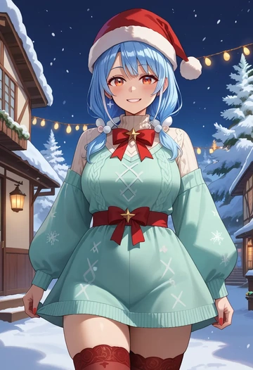 hololive,usada_pekora_(1st_costume),Christmas,sweater dress,stockings  - AI generated anime art